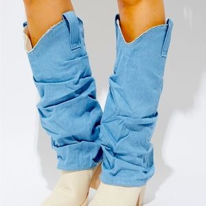 Knee High Denim & Beige Cowboy Boot, cowgirl boot